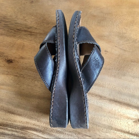 Womens Dark Brown B.O.C. By Born Leather Cross Strap Slide Sandals Shoes 8 EUR39 - Picture 7 of 14